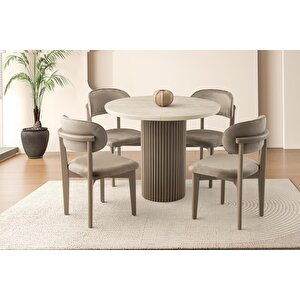 Yuvarlak Açılır Hilton Mdf Masa Ahşap Gürgen Nergis Sandalye Takım Cappicino