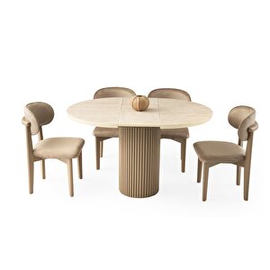 Yuvarlak Açılır Hilton Mdf Masa Ahşap Gürgen Nergis Sandalye Takım Cappicino