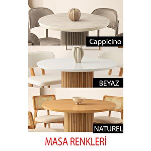 Yuvarlak Açılır Hilton Mdf Masa Ahşap Gürgen Nergis Sandalye Takım Cappicino