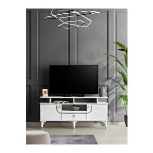 110 Cm Art Rafli Mdf Mebran Kapak Tv Sehpasi Beyaz - Gümüş