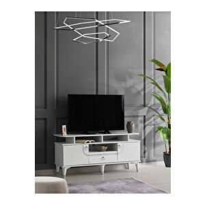 110 Cm Art Rafli Mdf Mebran Kapak Tv Sehpasi Beyaz - Gümüş