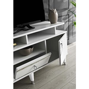 110 Cm Art Rafli Mdf Mebran Kapak Tv Sehpasi Beyaz - Gümüş