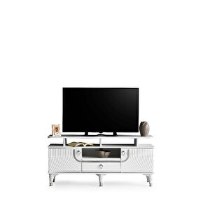 110 Cm Art Rafli Mdf Mebran Kapak Tv Sehpasi Beyaz - Gümüş