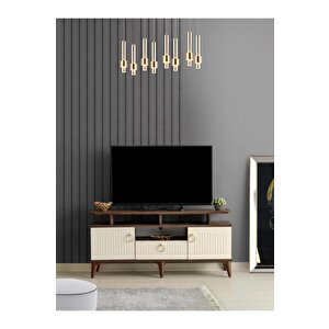 110 Cm Mdf Mebran Kapak Rafli Tv Sehpasi Barok Cevi̇z - Krem