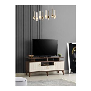 110 Cm Mdf Mebran Kapak Rafli Tv Sehpasi Barok Cevi̇z - Krem