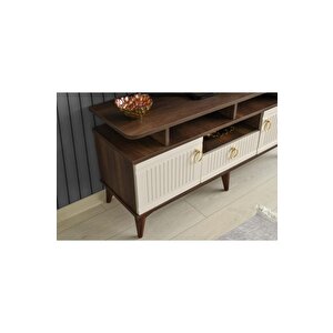 110 Cm Mdf Mebran Kapak Rafli Tv Sehpasi Barok Cevi̇z - Krem