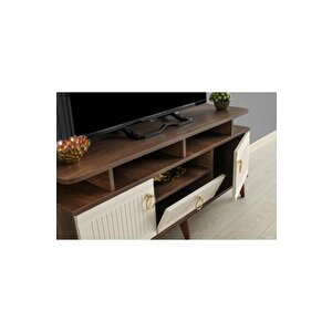 110 Cm Mdf Mebran Kapak Rafli Tv Sehpasi Barok Cevi̇z - Krem