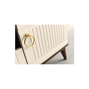 110 Cm Mdf Mebran Kapak Rafli Tv Sehpasi Barok Cevi̇z - Krem