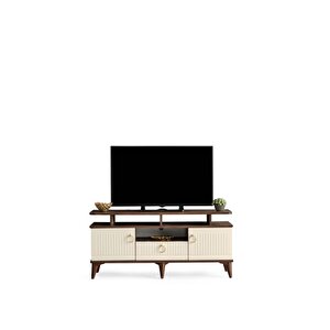 110 Cm Mdf Mebran Kapak Rafli Tv Sehpasi Barok Cevi̇z - Krem