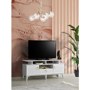 110 Cm Mdf Mebran Kapak Rafli Tv Sehpasi Beyaz