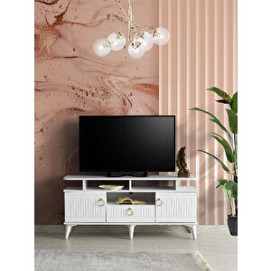 110 Cm Mdf Mebran Kapak Rafli Tv Sehpasi Beyaz