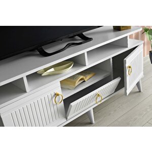 110 Cm Mdf Mebran Kapak Rafli Tv Sehpasi Beyaz
