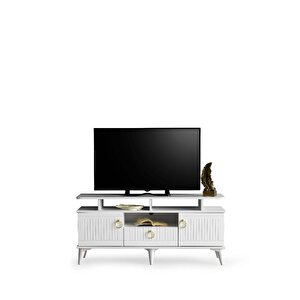 110 Cm Mdf Mebran Kapak Rafli Tv Sehpasi Beyaz