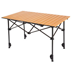 Falcon Katlanabilir Teleskopik Ayaklı Alüminyum Kamp Masası-(95x55x56-96cm) Ahşap Desen