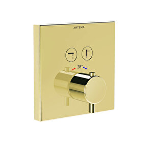 Aquaheat A4274674 Square Ankastre Termostatik Banyo Bataryası, Soft Altın