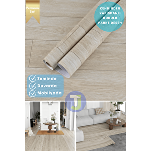 Kendinden Yapışkanlı Dokulu Parke Desen Premium Zemin Mutfak Duvar Dolapkaplama 60cmx300cm Krem
