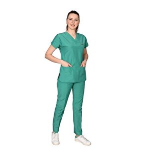Mervem Takım V Yaka Tree Cotton Hemşire Üniforma Yeşil L