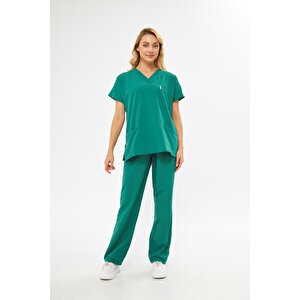 Mervem Takım V Yaka Tree Cotton Hemşire Üniforma Yeşil L
