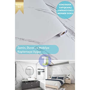 Kendinden Yapışkanlı Mermer Desen Premium Zemin Mutfak Duvar Dolap Masa Kaplama 60cmx100cm Açık Beyaz