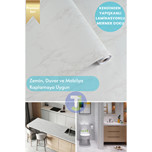Kendinden Yapışkanlı Mermer Desen Premium Zemin Mutfak Duvar Dolap Masa Kaplama 60cmx100cm Beyaz