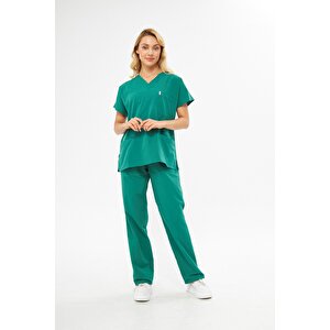 Mervem Takım V Yaka Tree Cotton Hemşire Üniforma Yeşil M