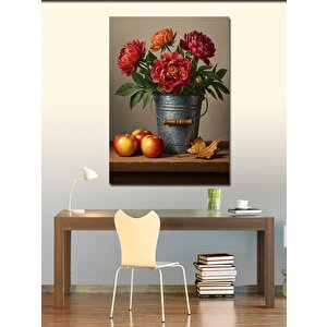 Kanvas Tablo Vazoda Çiçek Ve Meyve Tasarımı 100x140 cm