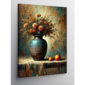 Kanvas Tablo Vazoda Çiçekler Ve Meyve 100x140 cm