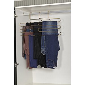 Altın 10 Lu Dolap İçi 5 Katlı Pantolon, Şal, Eşarp Askısı, Gardrop Askılığı- Metal Paslanmaz