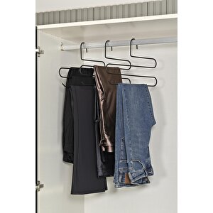 Mat Siyah 10 Li Dolap İçi 3 Katlı Pantolon, Şal, Eşarp Askısı, Gardrop Askılığı- Metal Paslanmaz