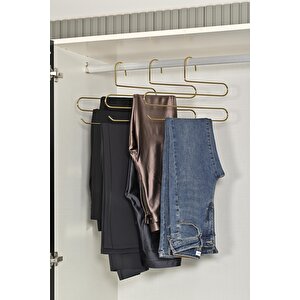 Altın 10 Lu Dolap İçi 3 Katlı Pantolon, Şal, Eşarp Askısı, Gardrop Askılığı- Metal Paslanmaz