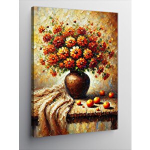 Kanvas Tablo Vazoda Çiçekler Ve Meyve Tasarımı 50x70 cm