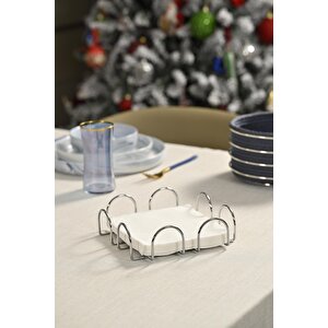 Silver Kare 18 Cm Peçetelik, Kafe, Restoran, Otel, Mutfak Sofra Büyük Boy Peçete - Metal Paslanmaz