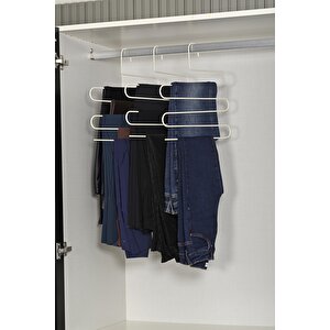 Bej 5 Li Dolap İçi 5 Katlı Pantolon, Şal, Eşarp Askısı, Gardrop Askılığı- Metal Paslanmaz
