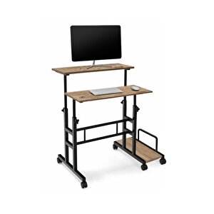 Yükseklik Ayarlı Bilgisayar/laptop Ve Çalışma Masası - Ceviz 80x60 (tekerli Ve Kasalıklı)