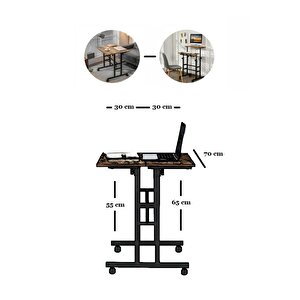 Yükseklik Ayarlı Bilgisayar/laptop Ve Çalışma Masası - Çam 70x60 (tekerli̇) Oval Kenar