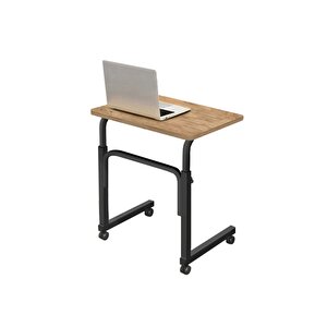 Yükseklik Ayarlı Laptop Sehpası - Atlantik Çam (tekerli̇) 60x40 Oval Kenar