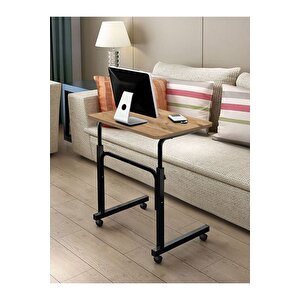 Yükseklik Ayarlı Laptop Sehpası - Atlantik Çam (tekerli̇) 60x40 Oval Kenar