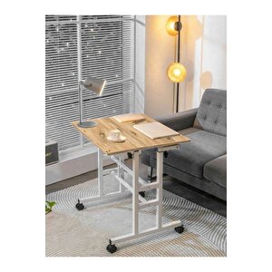 Yükseklik Ayarlı Bilgisayar/laptop Ve Çalışma Masası - Çam Beyaz 80x60 (tekerli̇) Oval Kenar
