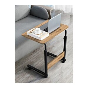 Yükseklik Ayarlı Laptop Sehpası - Atlantik Çam (tekerli̇) Oval Kenar 60x40