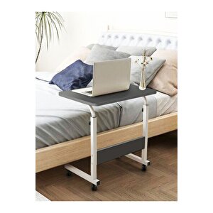 Yükseklik Ayarlı Laptop Sehpası - Antrasit Beyaz (tekerli) Oval Kenar - 60x40