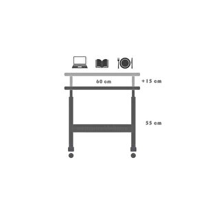 Yükseklik Ayarlı Laptop Sehpası - Antrasit Beyaz (tekerli) Oval Kenar - 60x40