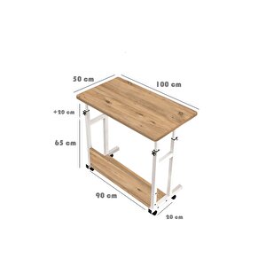 Yükseklik Ayarlı Çalışma Masası - Atlantik Çam 2 (tekerli̇) 100x50 Oval Kenar