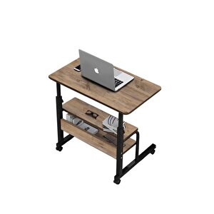 Yükseklik Ayarlı Ve Çift Raflı Laptop Sehpası Ve Çalışma Masası - Ceviz (tekerli) 70 X 40 Cm