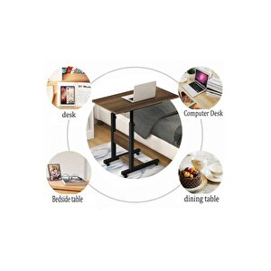 Yükseklik Ayarlı Yatak Sehpası - Ceviz (tekerli̇) 70x40 Oval Kenar