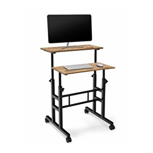 Yükseklik Ayarlı Bilgisayar/laptop Ve Çalışma Masası - Çam 60x60 (tekerli̇) Oval Kenar
