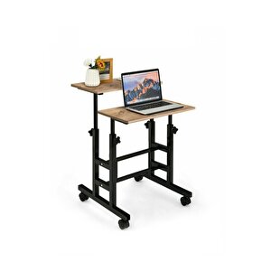 Yükseklik Ayarlı Bilgisayar/laptop Ve Çalışma Masası - Çam 60x60 (tekerli̇) Oval Kenar