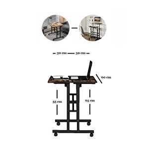 Yükseklik Ayarlı Bilgisayar/laptop Ve Çalışma Masası - Çam 60x60 (tekerli̇) Oval Kenar
