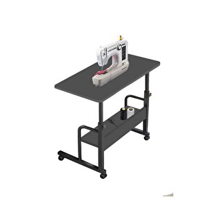 Yükseklik Ayarlı Dikiş Makinesi Sehpası - Antrasit (frenli Tekerli) 70x40 Oval Kenar