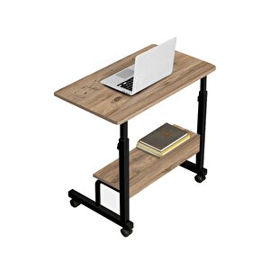 Yükseklik Ayarlı Raflı Laptop Sehpası Ve Çalışma Masası - Ceviz (tekerli̇) 70x40 Oval Kenar