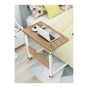 Yükseklik Ayarlı Laptop Sehpası Ve Çalışma Masası - Atlantik Çam Beyaz (tekerli) Oval Kenar - 70x40